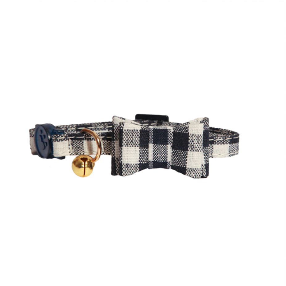 Blue Gingham Bow-Tie Cat Collar
