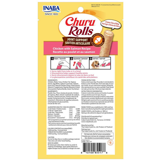 INABA Churu Rolls-Dog- Joint Support Chicken with Salmon Recipe-Functional Treat