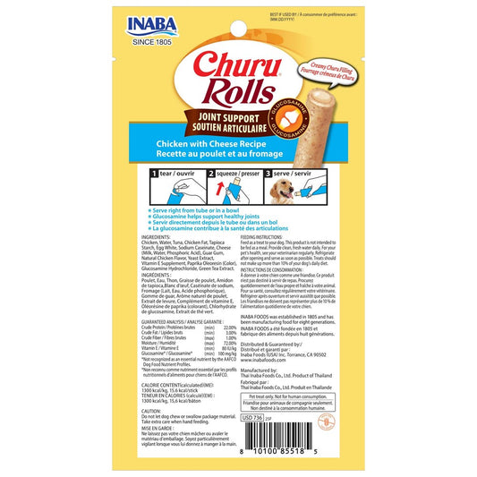 INABA Churu Rolls-Dog- Joint Support Chicken with Cheese Recipe-Functional Treat