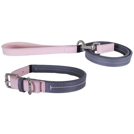 Baby Pink/Grey Leather Collar