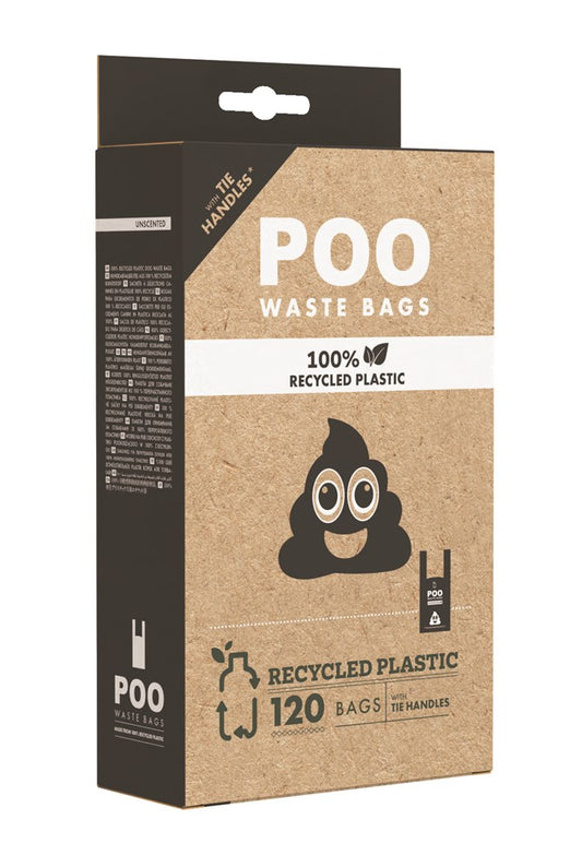 M-Pets Poo Waste Bags with Handles – Unscented, 120 Bags (Recycled Plastic)