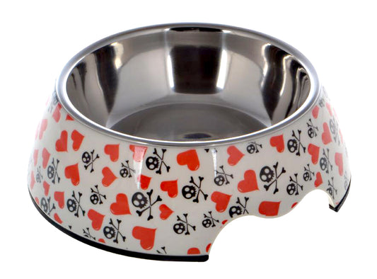 Large Mellamine Pet Bowl - Skull & Heart