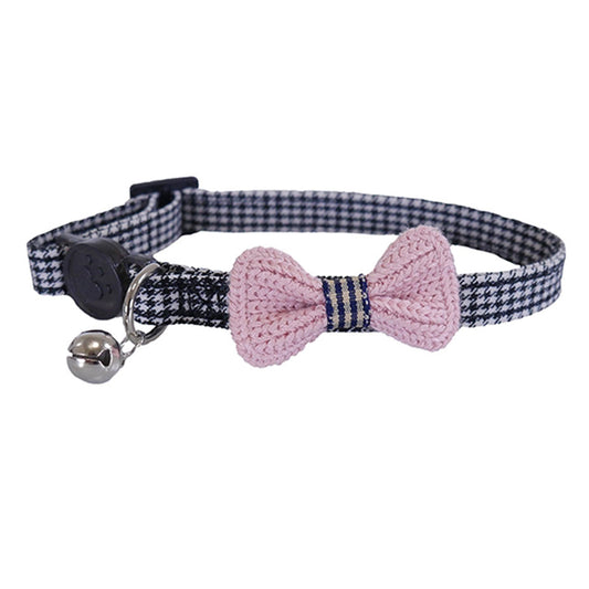 Designer pink bow dogtooth cat collar