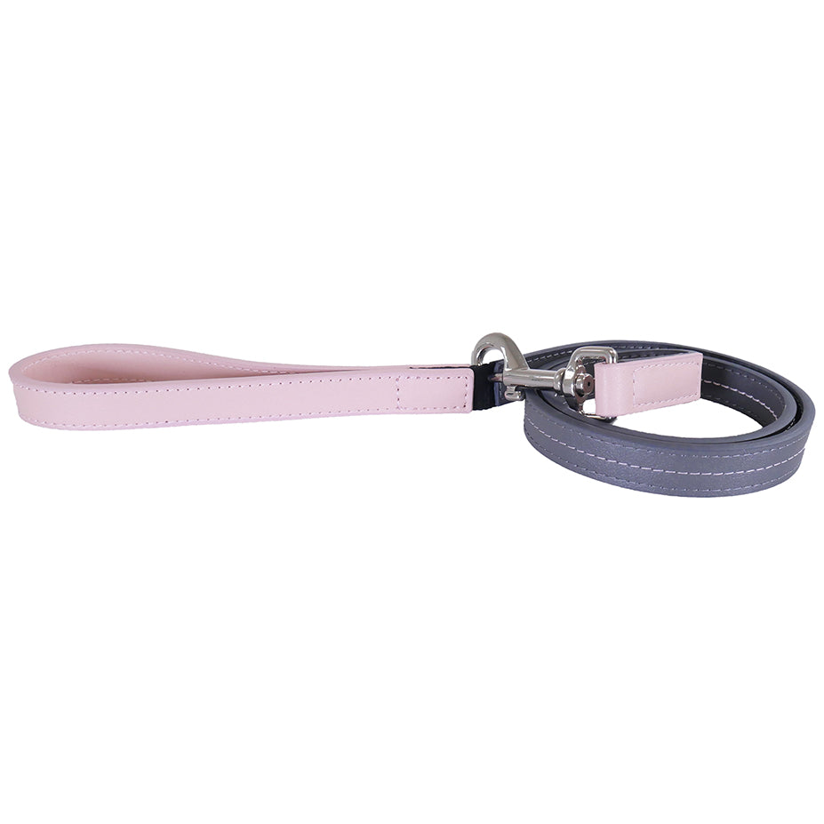 Baby Pink/Grey Leather Lead 3/4"40"
