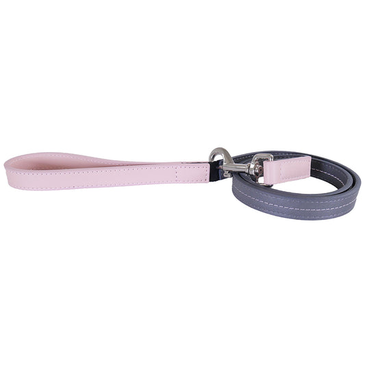 Baby Pink/Grey Leather Lead 3/4"40"