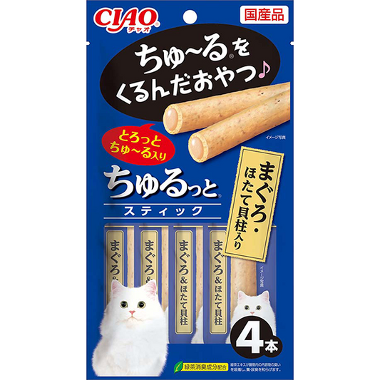CIAO Churutto Stick Maguro (Tuna) with Scallop – 4 x 7 g