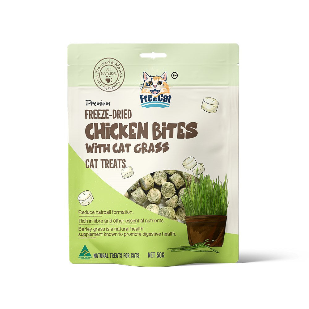 FreeCat Freeze Dried Chicken Bites with Cat Grass Cat Treats 50g