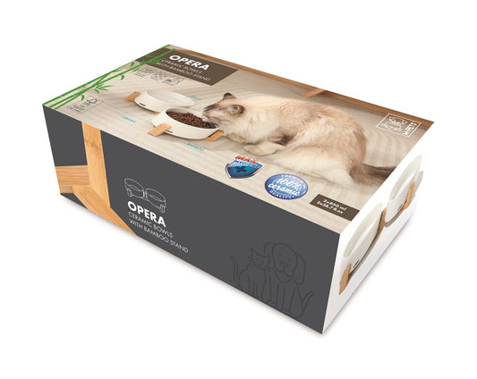 M-Pets Opera Ceramic Bowls with Bamboo Stand