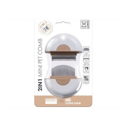 2 in 1 Mini Pet Comb for long hair - Brown