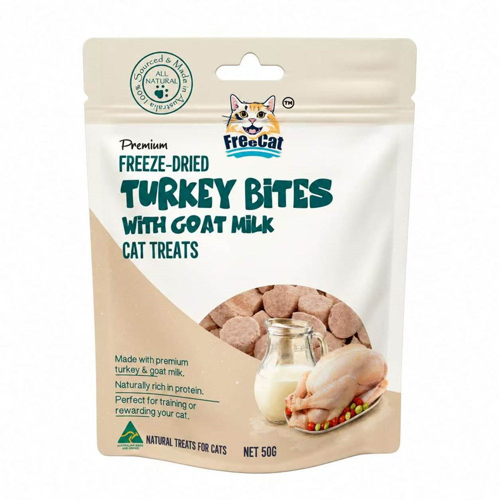 FreeCat Freeze Dried Turkey Bites with Goat Milk Cat Treats 50g