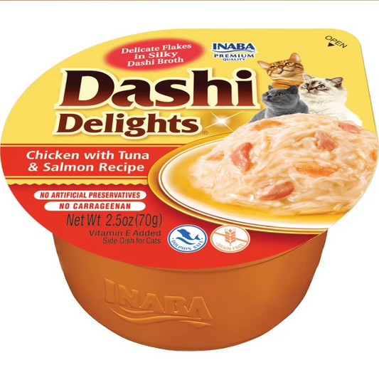 Inaba Dashi Delights Cup Chicken with Tuna & Salmon Recipe – 2 x 35 g