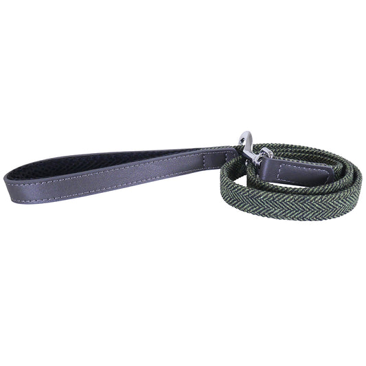 Forest Herringbone/Grey Leather Lead 3/4"40"