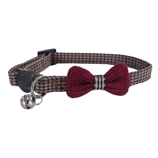 Designer burgundy bow dogtooth cat collar