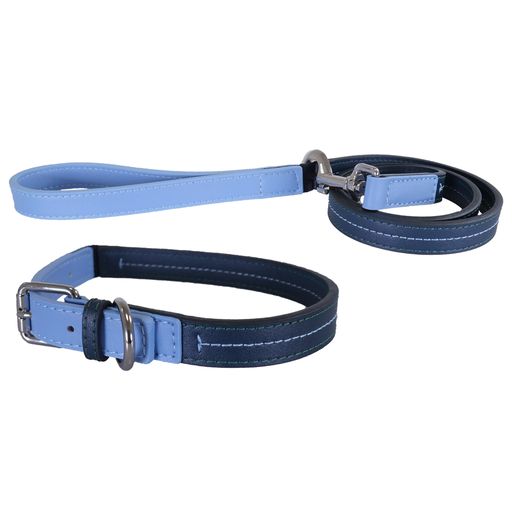 Baby Blue/Navy Leather Collar
